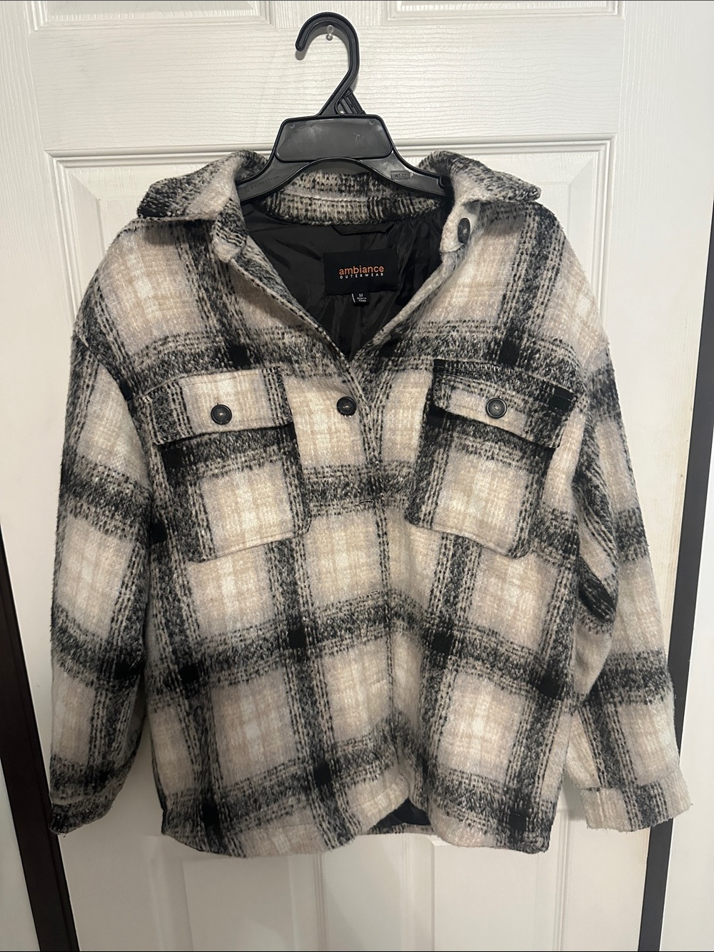 Ambiance Black and Cream Plaid Shacket
